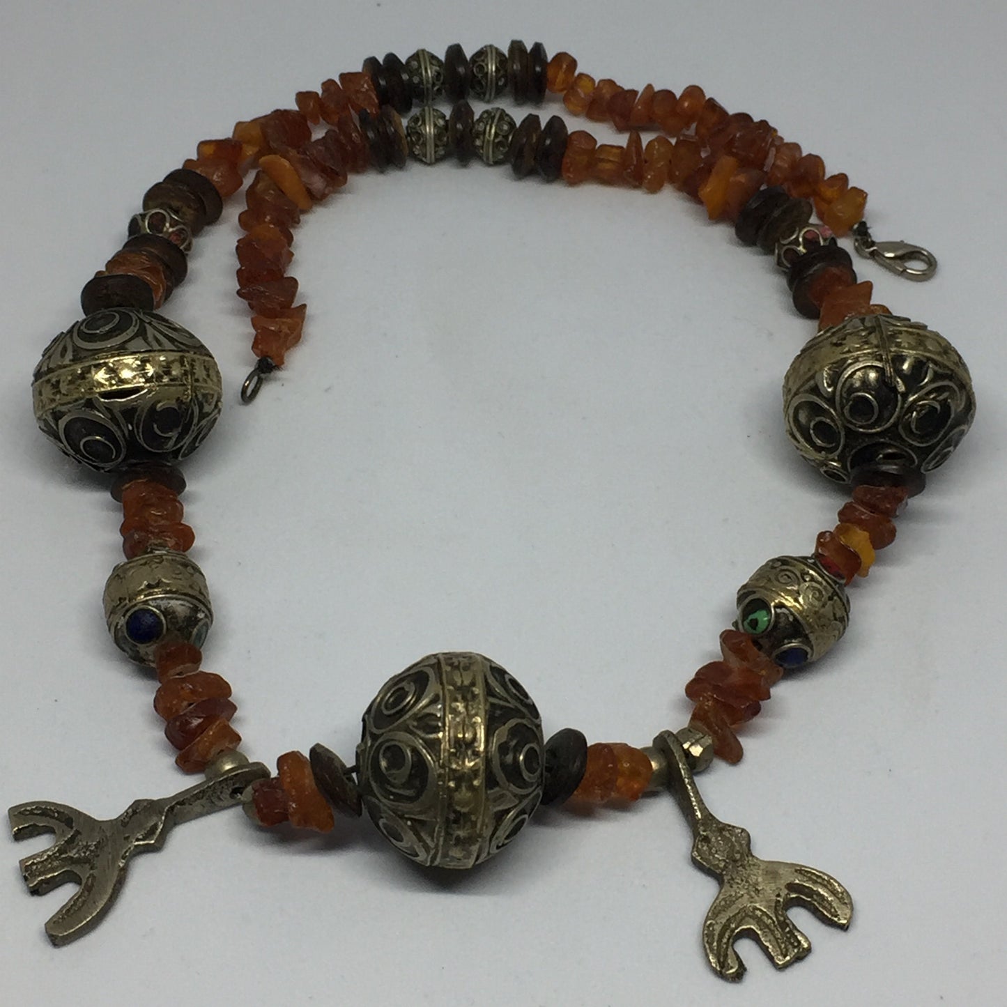 Necklace of natural amber with vintage Moroccan beads