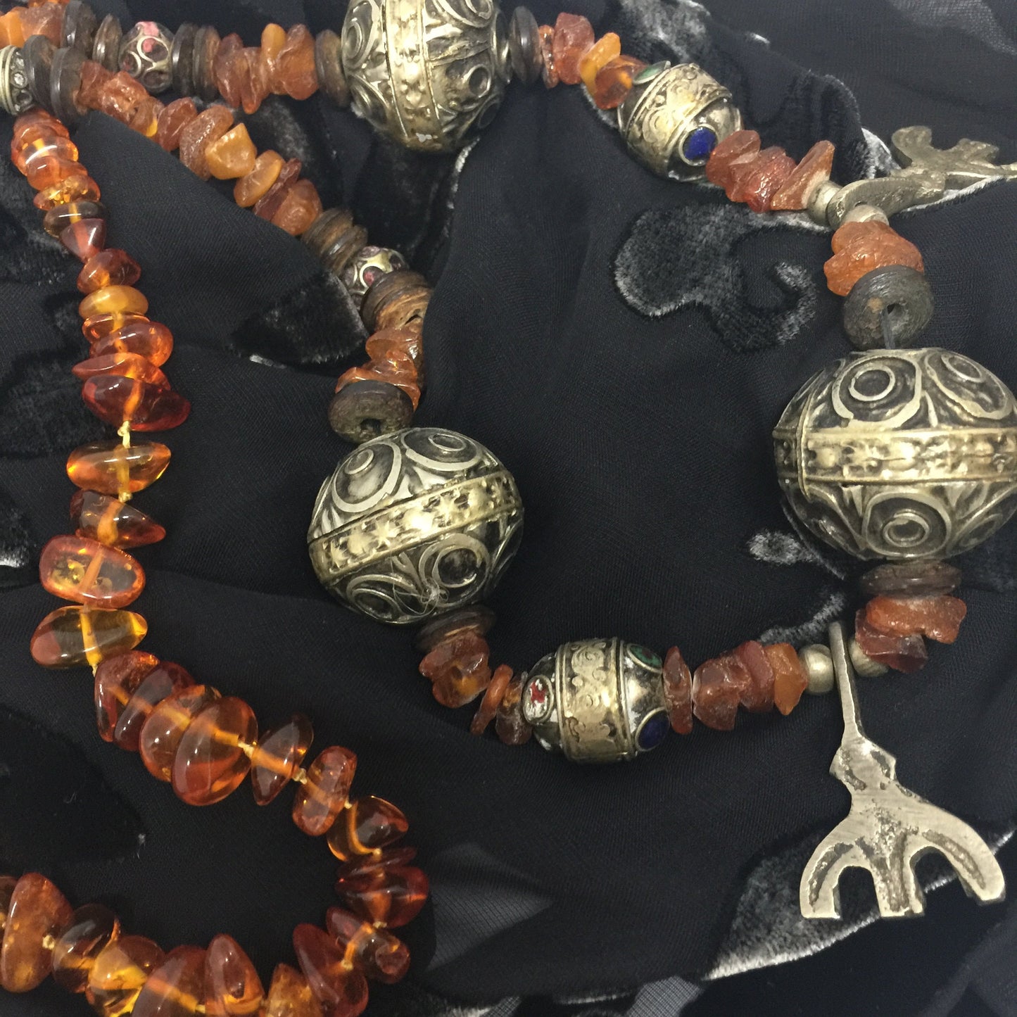 Necklace of natural amber with vintage Moroccan beads