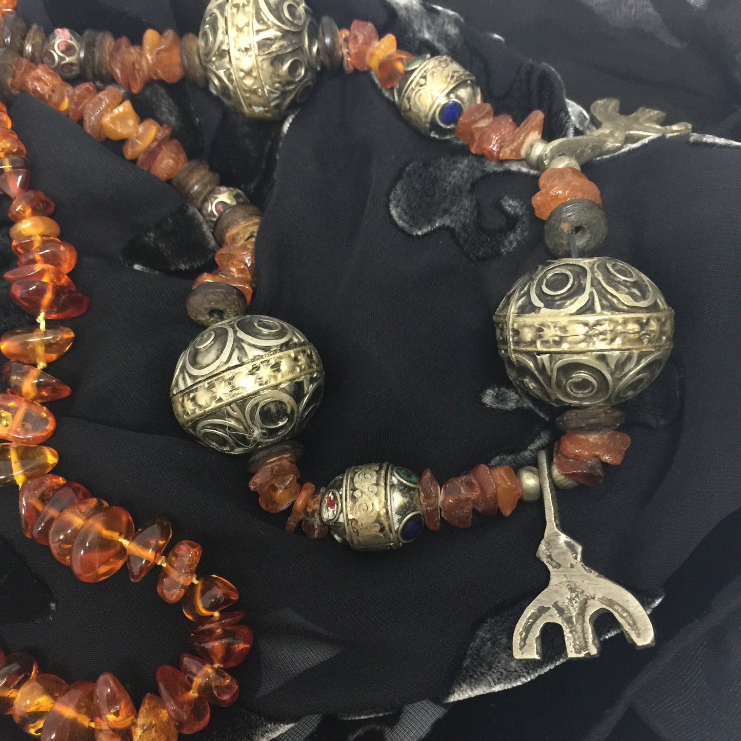 Necklace of natural amber with vintage Moroccan beads