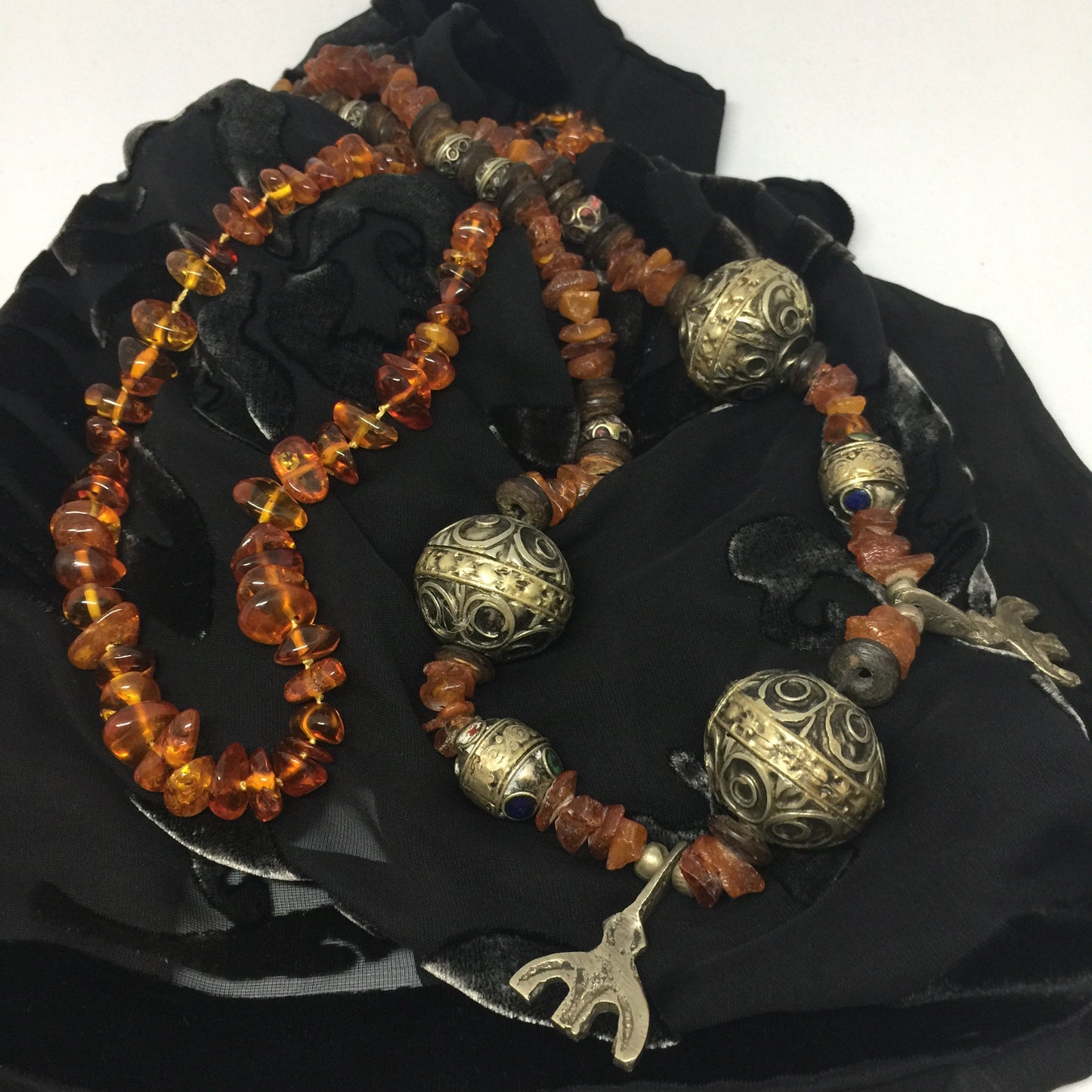 Necklace of natural amber with vintage Moroccan beads